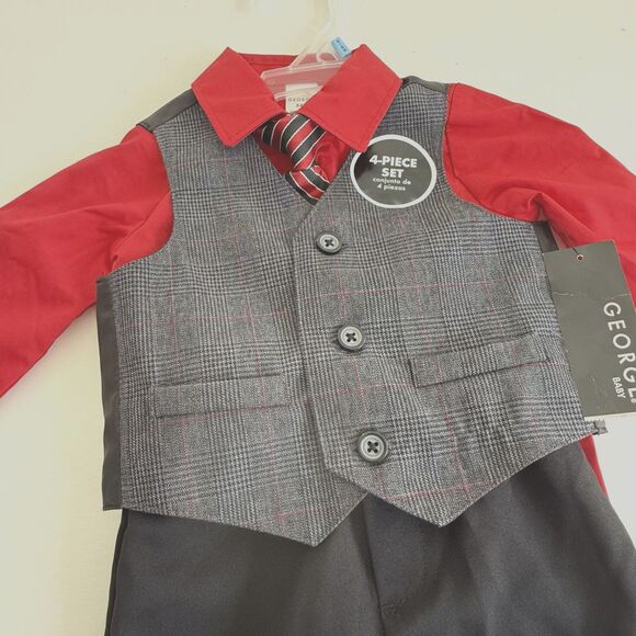 Infant 4 pc Holiday Suit Vest Tie Black Red Gray Xmas Baby Sz 3-6M NWT *Read* - Picture 5 of 7